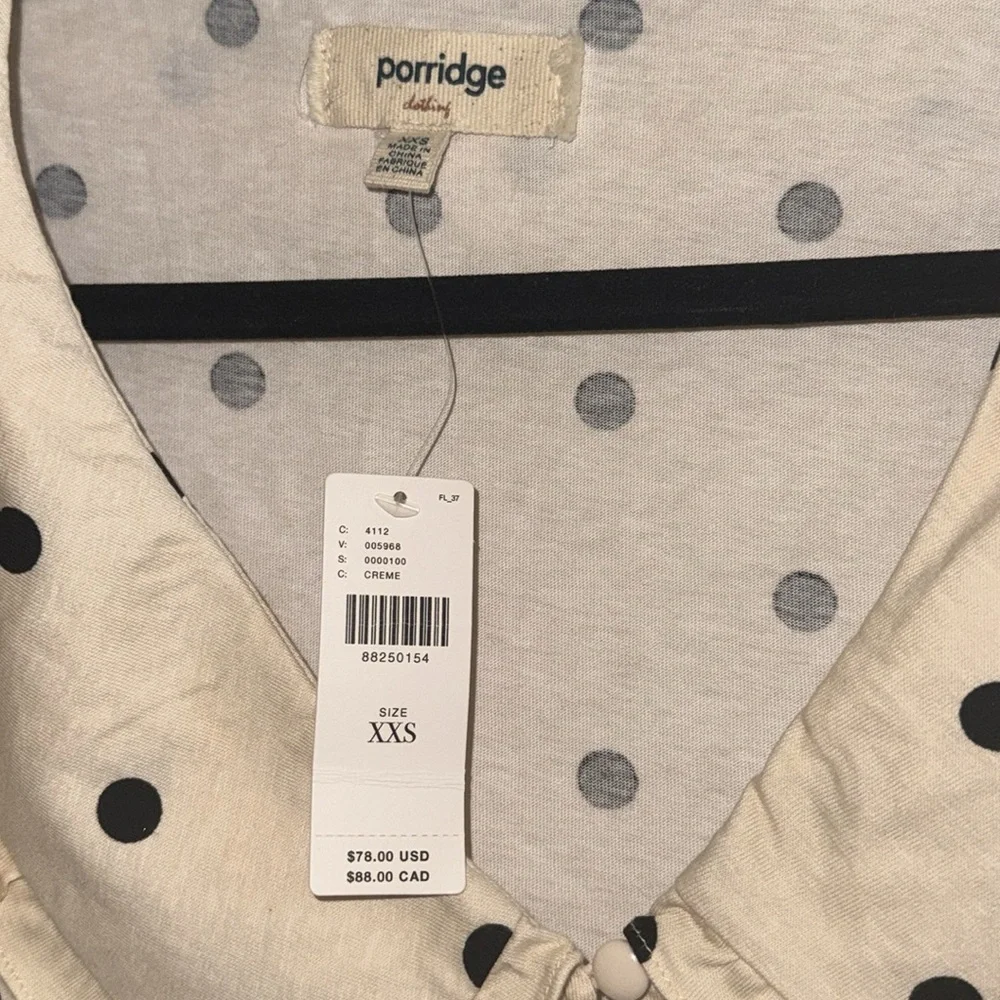 NWOT Anthropologie Cream Polka Dot Women's Peplum Linen Tie-Front Bubble Top - Picture 5 of 7
